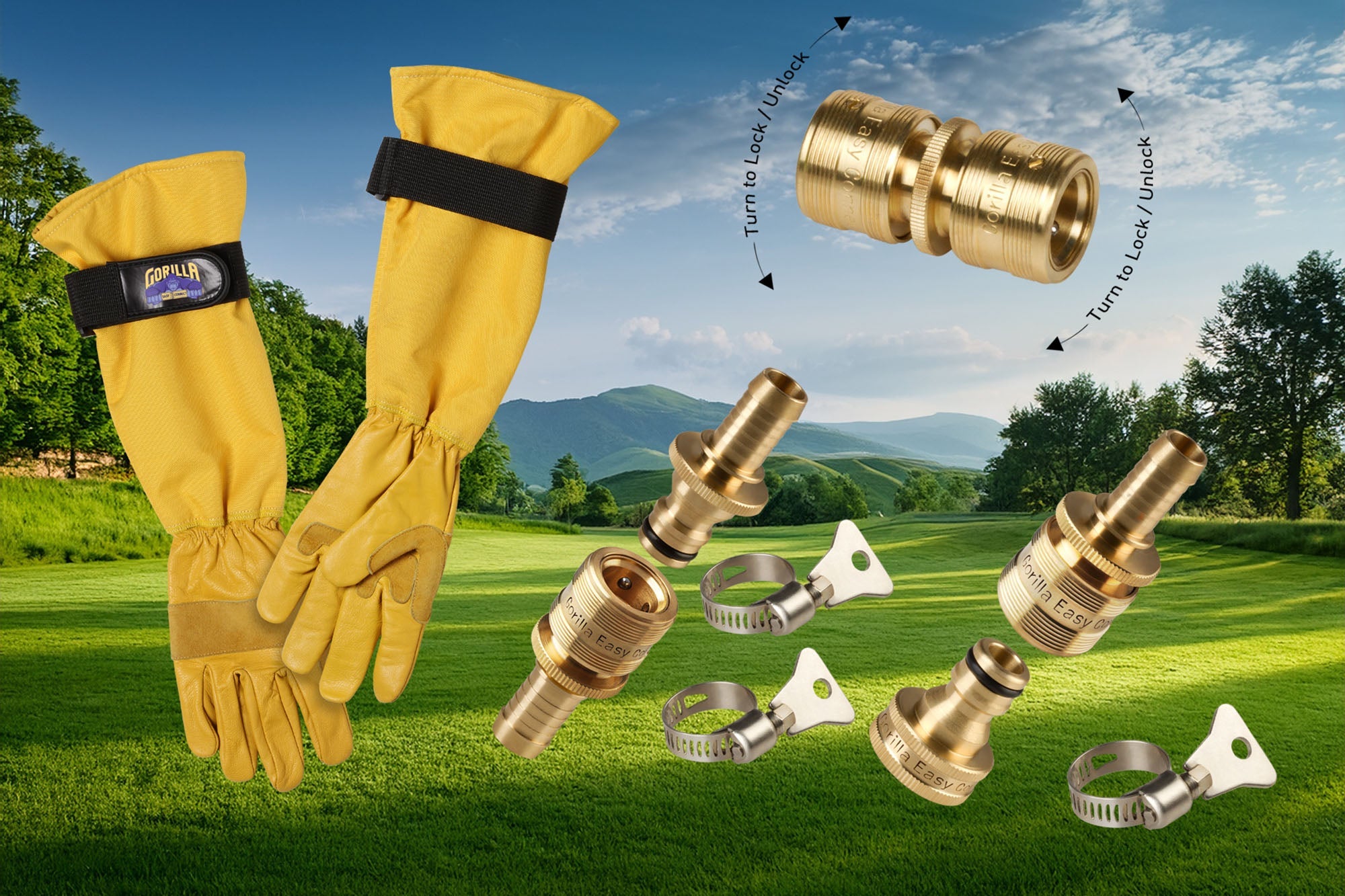 GORILLA EASY CONNECT GARDENING GLOVES AND GARDEN HOSE REPAIR KITS