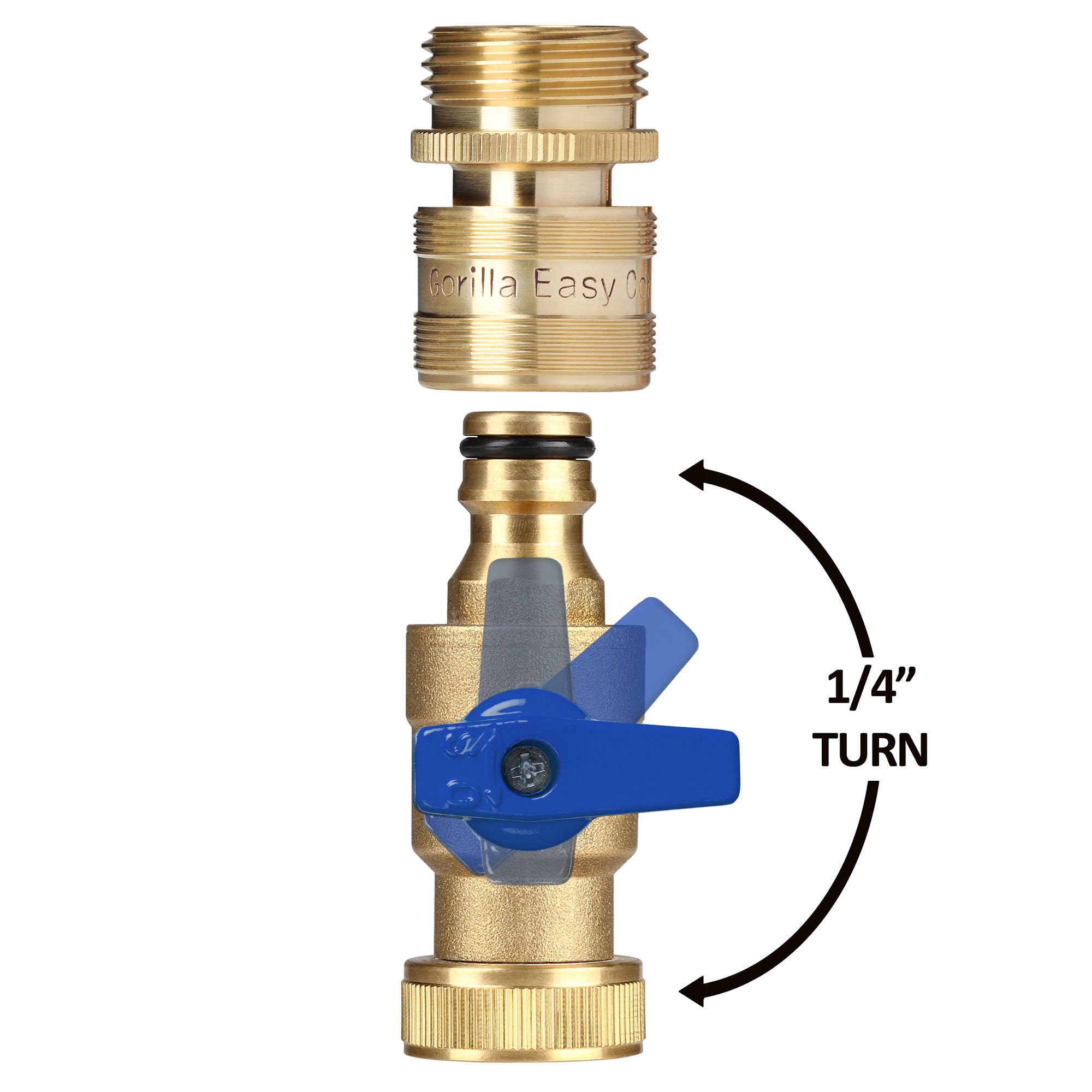 GORILLA EASY CONNECT MALE BALL VALVE SHUT OFF VALVE WITH QUICK CONNECT FOR GARDEN HOSE 3/4" GHT GARDEN HOSE THREAD LEAK PROOF GARDENING SOLID BRASS RV BOAT