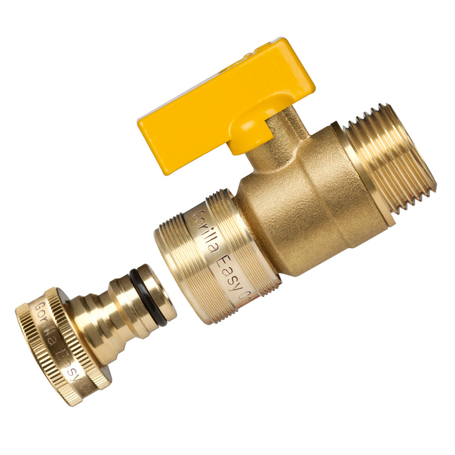 GORILLA EASY CONNECT BALL VALVE SHUT OFF VALVE WITH QUICK CONNECT FOR GARDENING HOSE 3/4" GHT GARDEN HOSE THREAD CORROSIVE RESISTANT LEAK PROOF