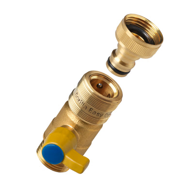 GORILLA EASY CONNECT BALL VALVE SHUT OFF VALVE WITH QUICK CONNECT FOR GARDEN HOSE 3/4" GHT GARDEN HOSE THREAD