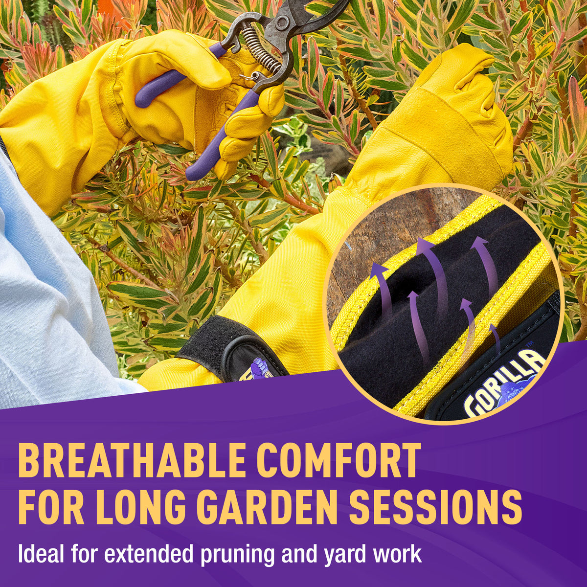 breathable gardening gloves GORILLA EASY CONNECT Long Pruning Gardening Gloves Heavy Duty Lightweight and Tough