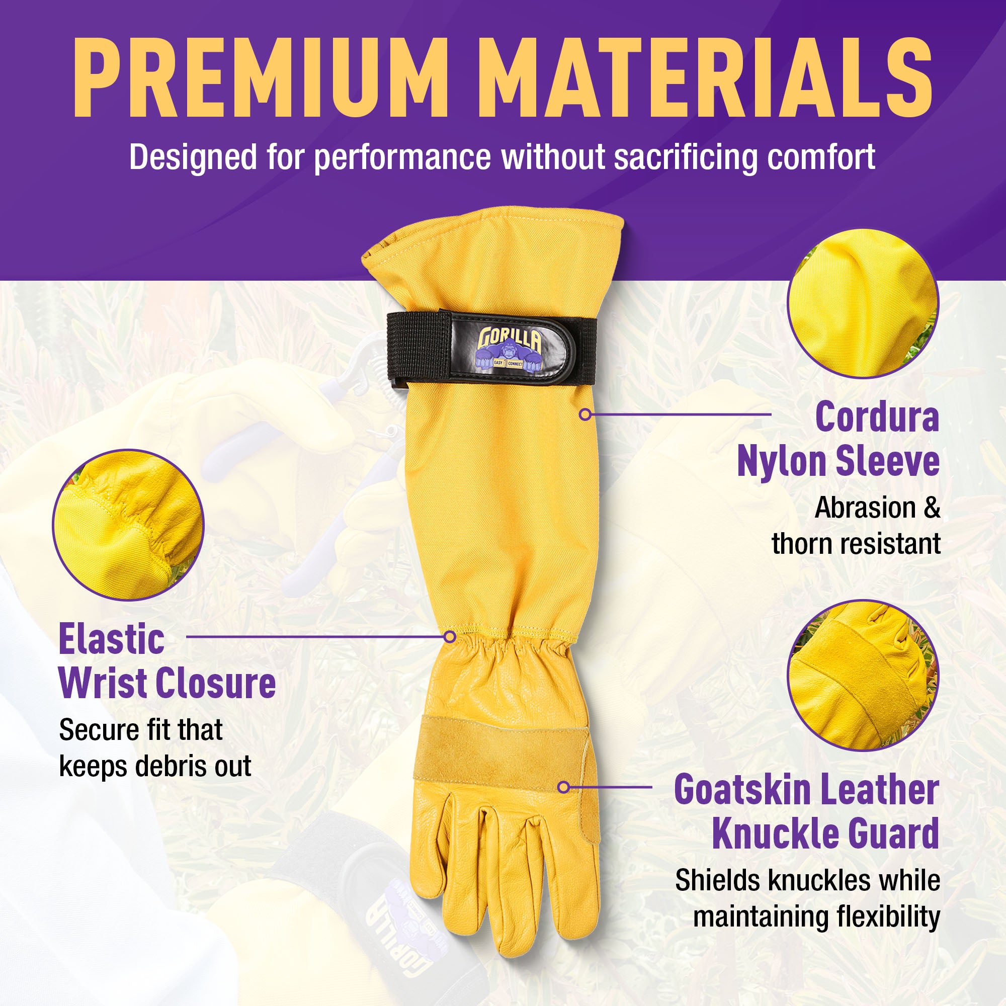 premium gardening gloves GORILLA EASY CONNECT Long Pruning Gardening Gloves Heavy Duty Lightweight and Tough