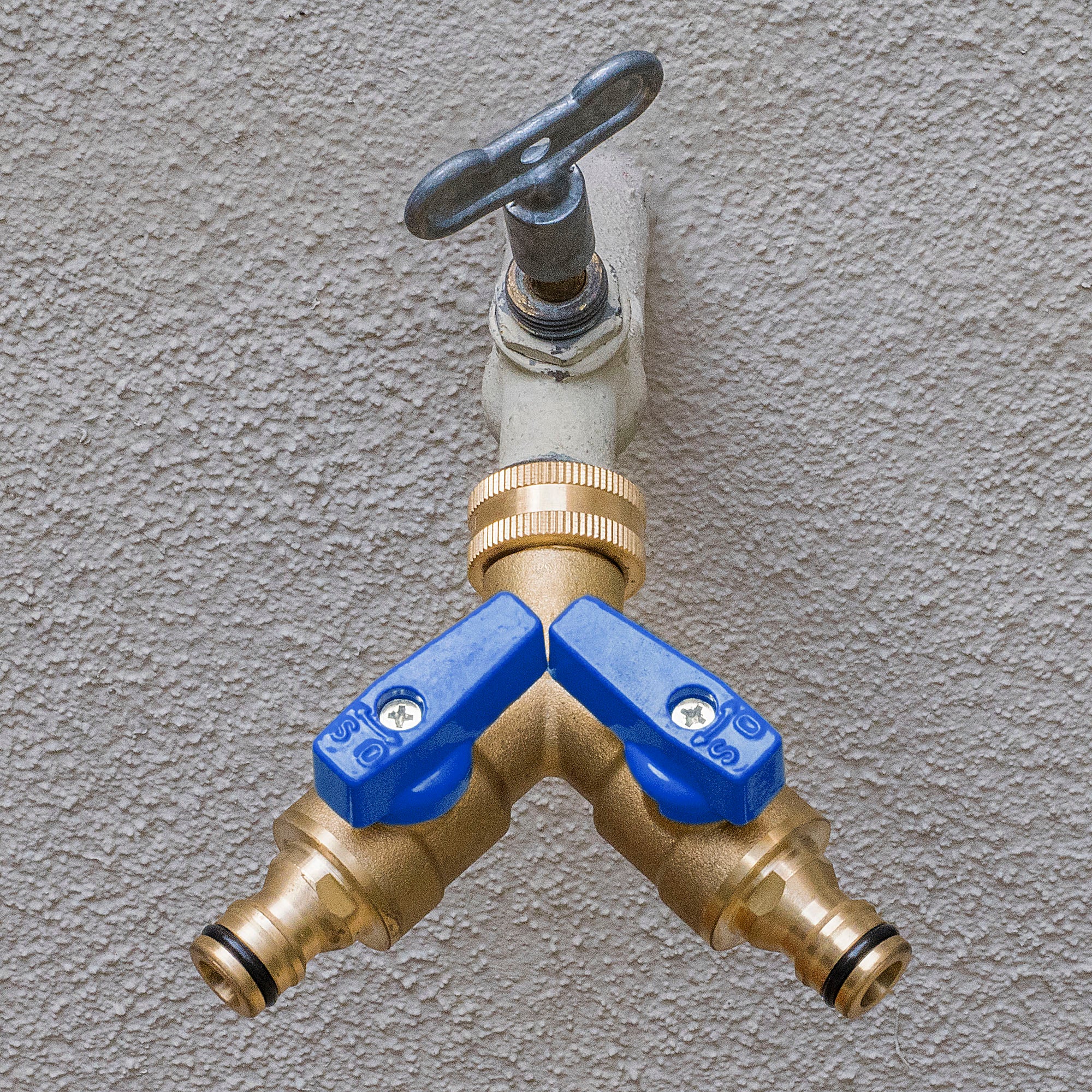 GORILLA EASY CONNECT 2-WAY SPLITTER  MALE BALL VALVE SHUT OFF VALVE WITH MALE END  CONNECT FOR GARDEN HOSE 3/4" GHT GARDEN HOSE SPIGOTS THREAD LEAK PROOF GARDENING SOLID BRASS RV BOAT
