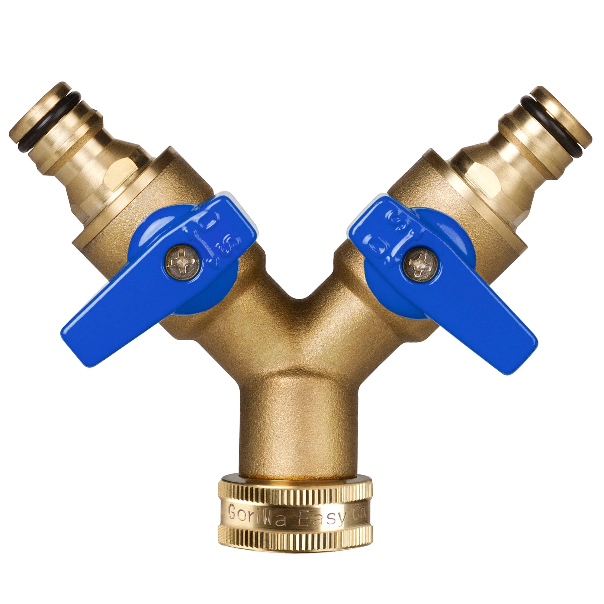 GORILLA EASY CONNECT 2-WAY SPLITTER  MALE BALL VALVE SHUT OFF VALVE WITH MALE END  CONNECT FOR GARDEN HOSE 3/4" GHT GARDEN HOSE SPIGOTS THREAD LEAK PROOF GARDENING SOLID BRASS RV BOAT