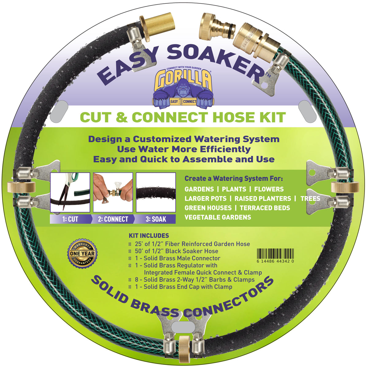 GORILLA EASY CONNECT GARDEN SOAKER HOSE KIT WITH SOLID BRASS CONNECTORS AND QUICK CONNECT REGULATOR EASY TO USE AND SET UP GARDENING ACCESSORIES