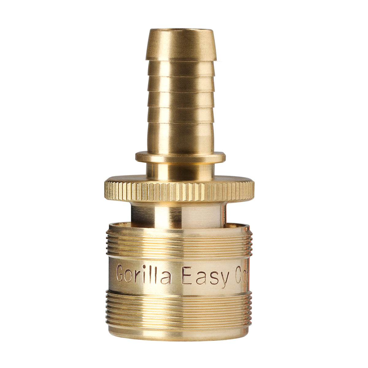 Gorilla Easy Connect Inline 5/8 inch male barb connector with female barbed quick connector, inline garden hose repair kit solid brass leak proof corrosion resistant gardening 3/4 GHT Garden Hose Thread Window Washing