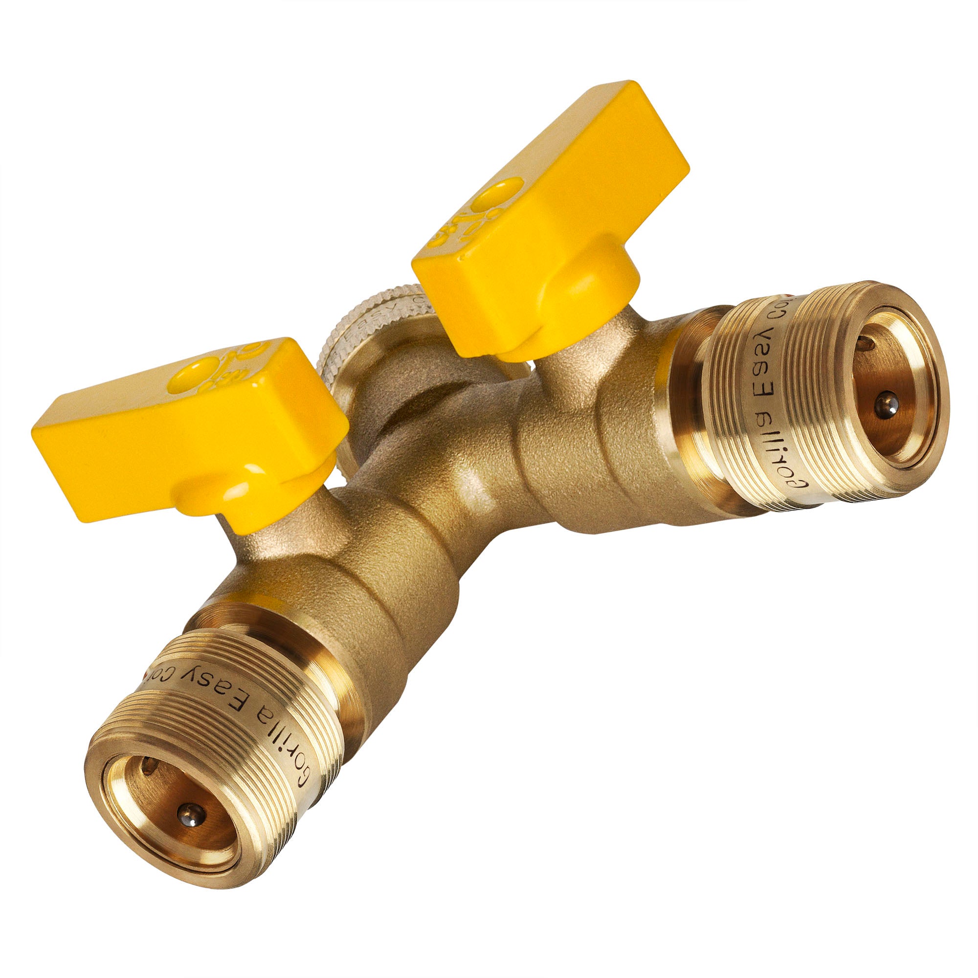 GORILLA EASY CONNECT 2-WAY SPLITTER  FEMALE BALL VALVE SHUT OFF VALVE WITH MALE END  CONNECT FOR GARDEN HOSE 3/4" GHT GARDEN HOSE SPIGOTS THREAD LEAK PROOF GARDENING SOLID BRASS RV BOAT