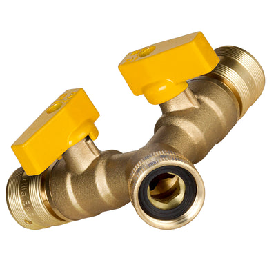 GORILLA EASY CONNECT 2-WAY SPLITTER  FEMALE BALL VALVE SHUT OFF VALVE WITH MALE END  CONNECT FOR GARDEN HOSE 3/4" GHT GARDEN HOSE SPIGOTS THREAD LEAK PROOF GARDENING SOLID BRASS RV BOAT