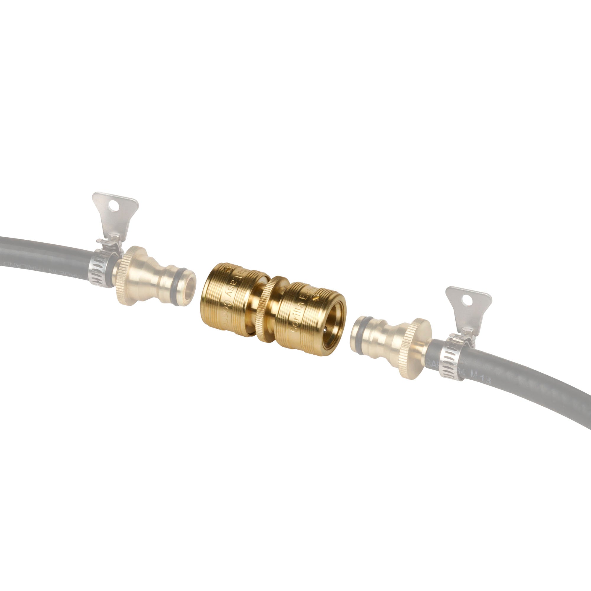 "Connect and repair garden hoses with the GORILLA EASY CONNECT Double-Sided Female Quick Connect with SecureLock™. Made from durable solid brass, it’s leak-proof, handles up to 200 PSI, and offers easy one-handed operation. Ideal for gardening and watering systems."