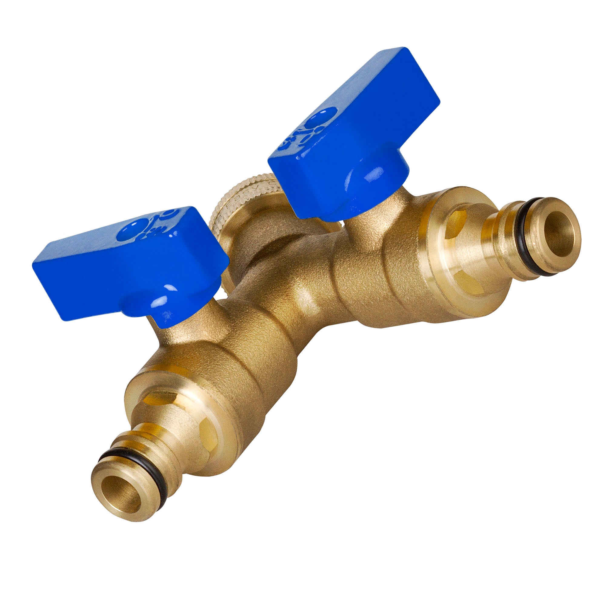 GORILLA EASY CONNECT 2-WAY SPLITTER  MALE BALL VALVE SHUT OFF VALVE WITH MALE END  CONNECT FOR GARDEN HOSE 3/4" GHT GARDEN HOSE SPIGOTS THREAD LEAK PROOF GARDENING SOLID BRASS RV BOAT