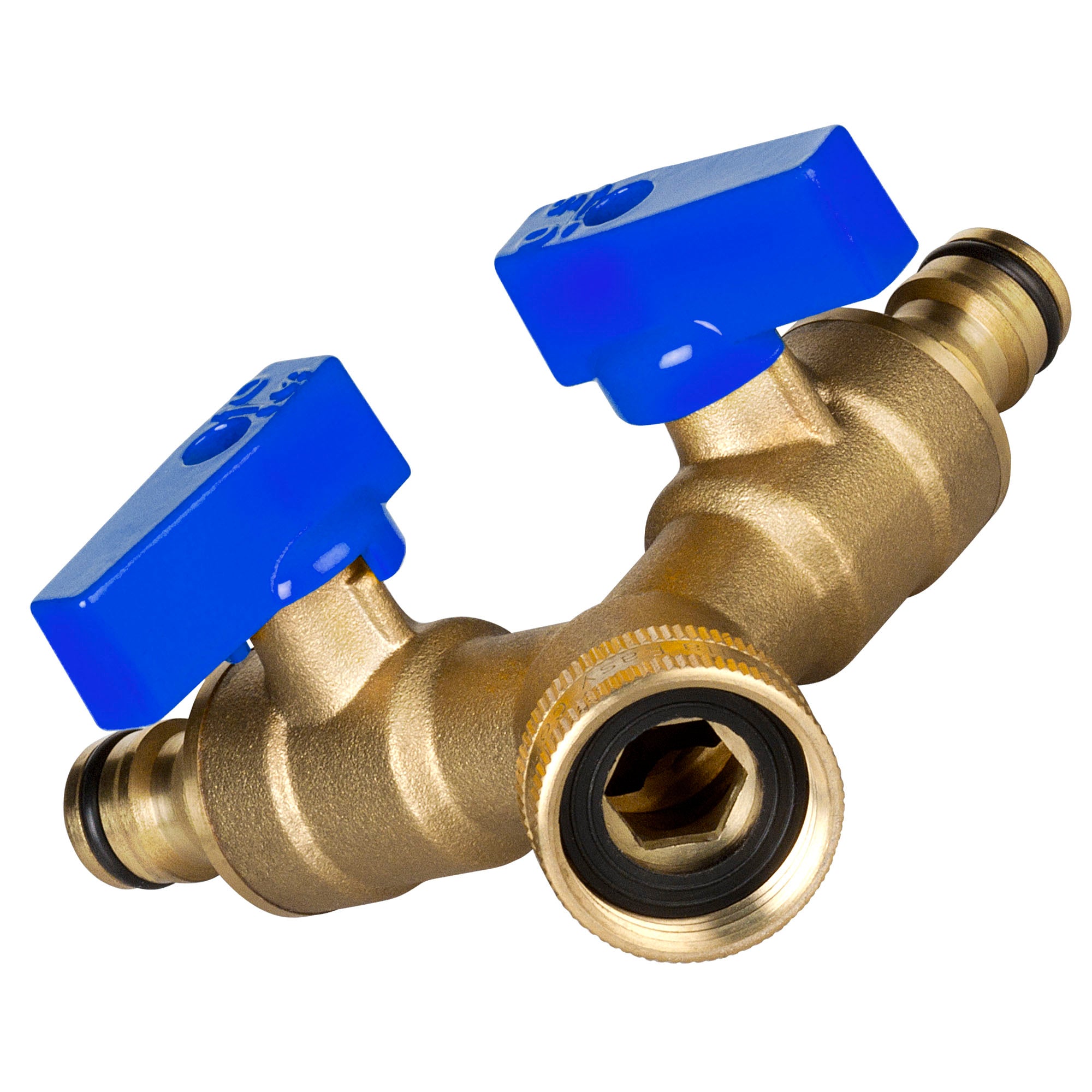 GORILLA EASY CONNECT 2-WAY SPLITTER  MALE BALL VALVE SHUT OFF VALVE WITH MALE END  CONNECT FOR GARDEN HOSE 3/4" GHT GARDEN HOSE SPIGOTS THREAD LEAK PROOF GARDENING SOLID BRASS RV BOAT