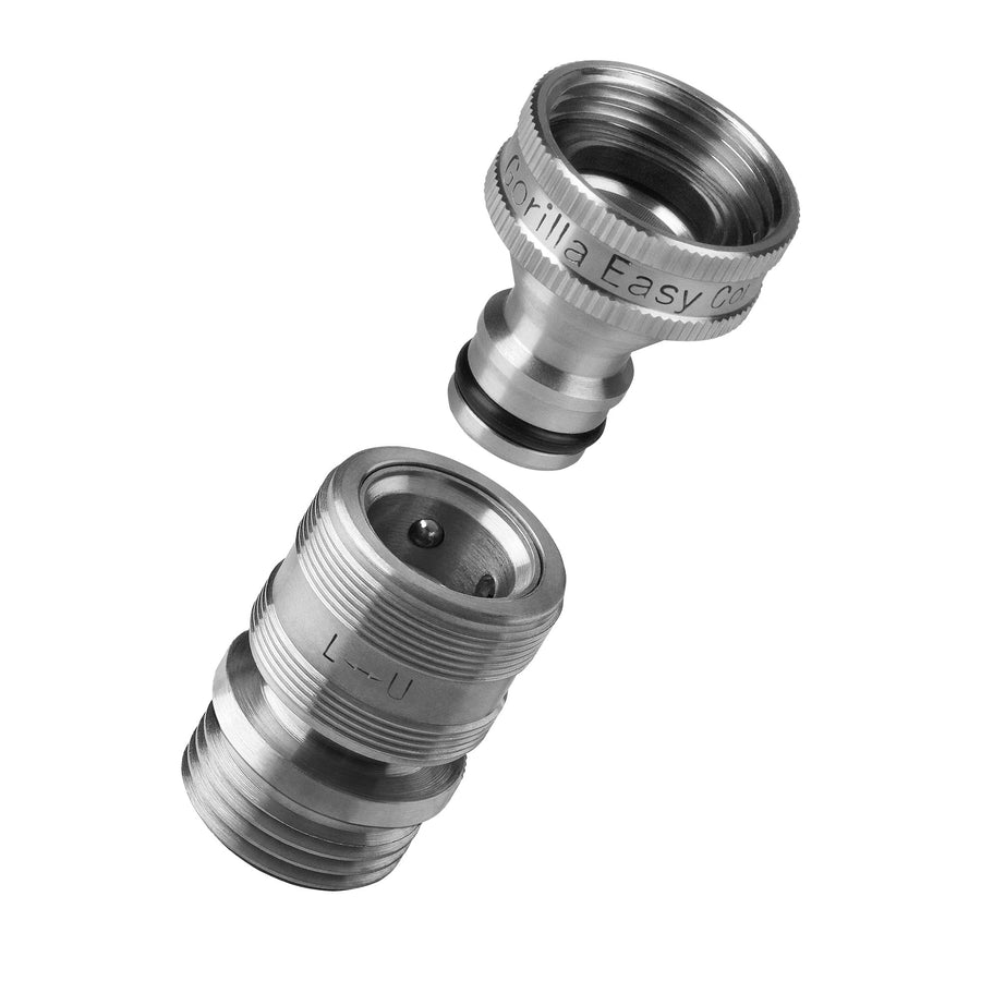 Gorilla Easy Connect Type 304 Stainless Steel Quick Connect with lock locking mechanism Secure Lock. 3/4" GHT thread Potable Water Safe