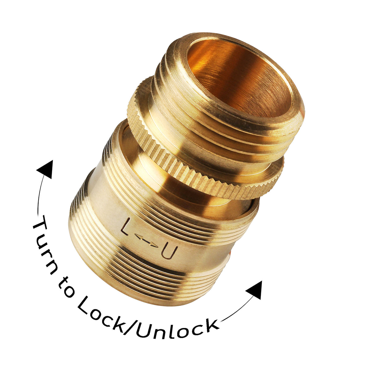 GORILLA EASY CONNECT SECURELOCK SOLID BRASS GARDEN HOSE QUICK CONNECTOR FEMALE WITH LOCKING MECHANISM 3/4 INCH GHT LEAK PROOF CORROSIVE RESISTANT