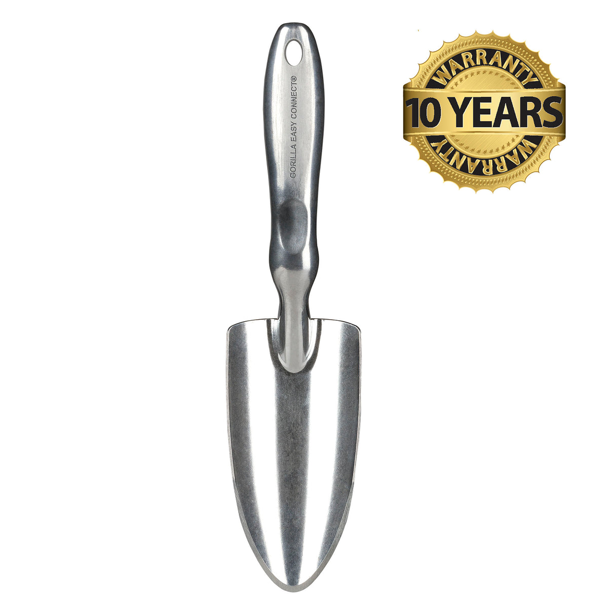 GORILLA EASY CONNECT GARDEN HAND TROWEL SHOVEL DIGGING PLANT MEASURING DEVICE RAKE SOLID CAST ALUMINUM MADE TO LAST CORROSIVE RESISTANT 10 YEAR WARRANTY COMFORT DURABLE TRANSPLANTING TOOL