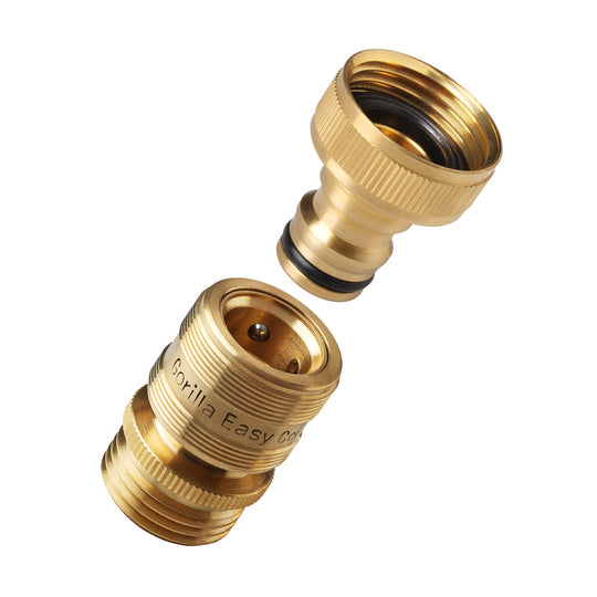 GORILLA EASY CONNECT MALE AND FEMALE GARDEN HOSE QUICK CONNECTOR SOLID BRASS LEAK PROOF 3/4 INCH GHT THREAD CORROSIVE RESISTANT