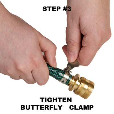 Gorilla Easy Connect 1/2 inch male barb connector with female quick connector, inline garden hose repair kit solid brass leak proof corrosion resistant gardening 3/4 GHT Garden Hose Thread