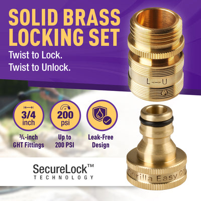 Gorilla Easy Connect Locking Garden Hose Quick Connector SECURE LOCK 3/4 IN GH LEAK PROOF SOLID BRASS
