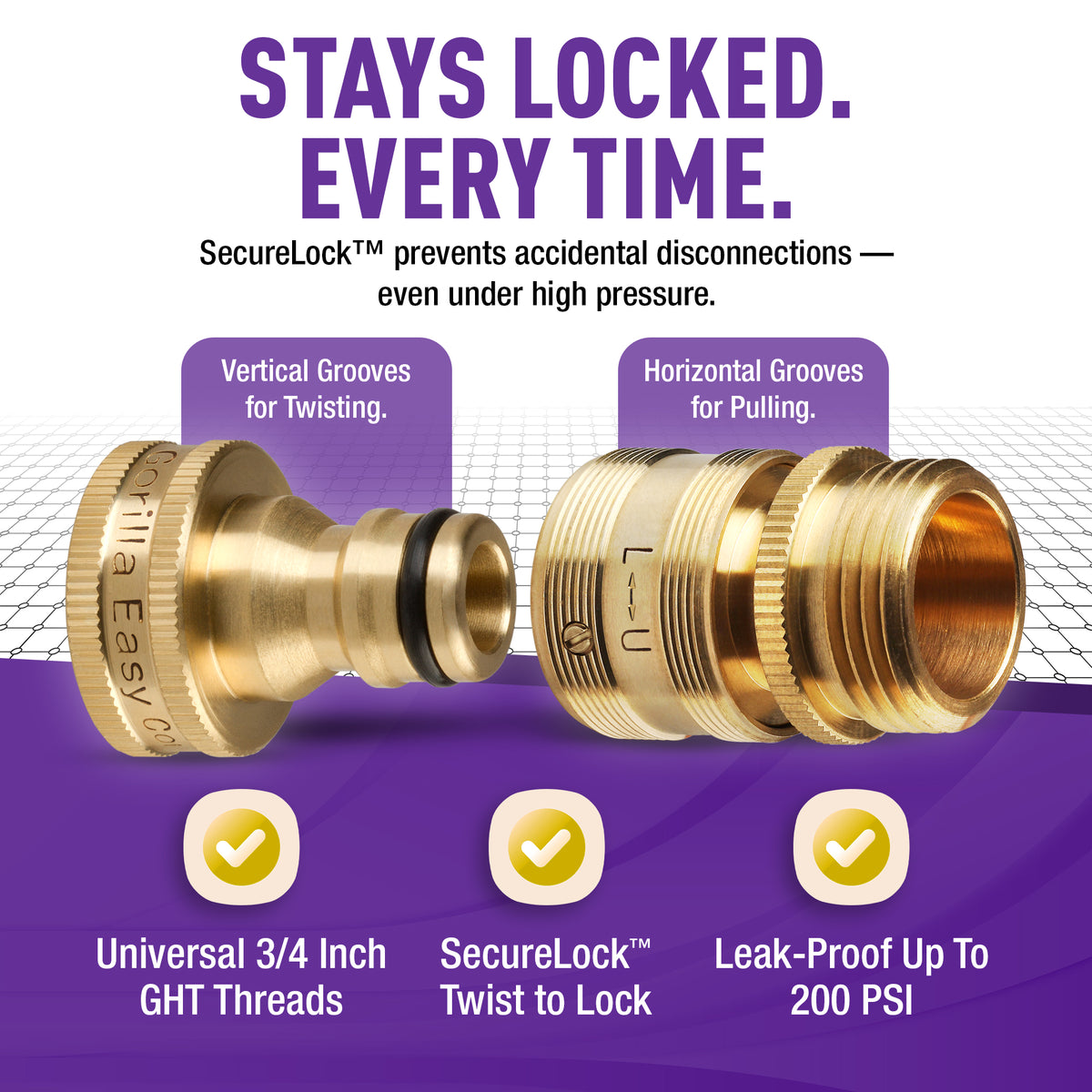 Gorilla Easy Connect Locking Garden Hose Quick Connector SECURE LOCK 3/4 IN GH LEAK PROOF SOLID BRASS