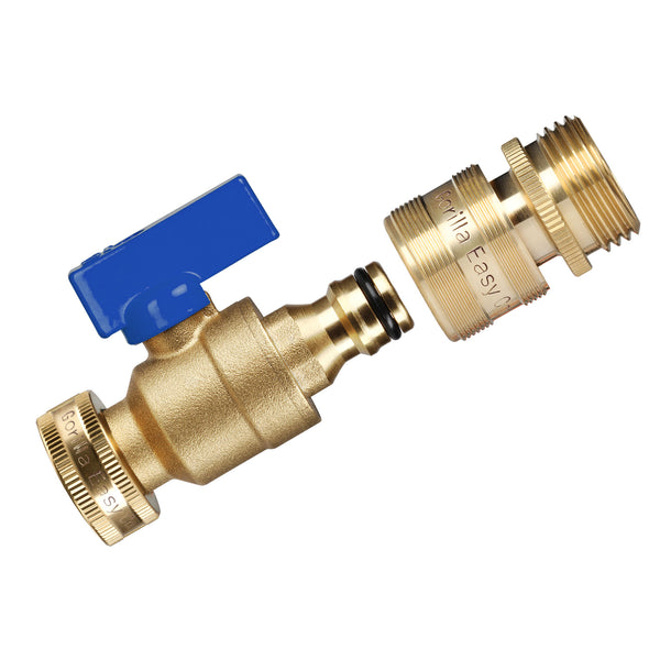 GORILLA EASY CONNECT MALE BALL VALVE SHUT OFF VALVE WITH QUICK CONNECT FOR GARDEN HOSE 3/4" GHT GARDEN HOSE THREAD LEAK PROOF GARDENING SOLID BRASS RV BOAT