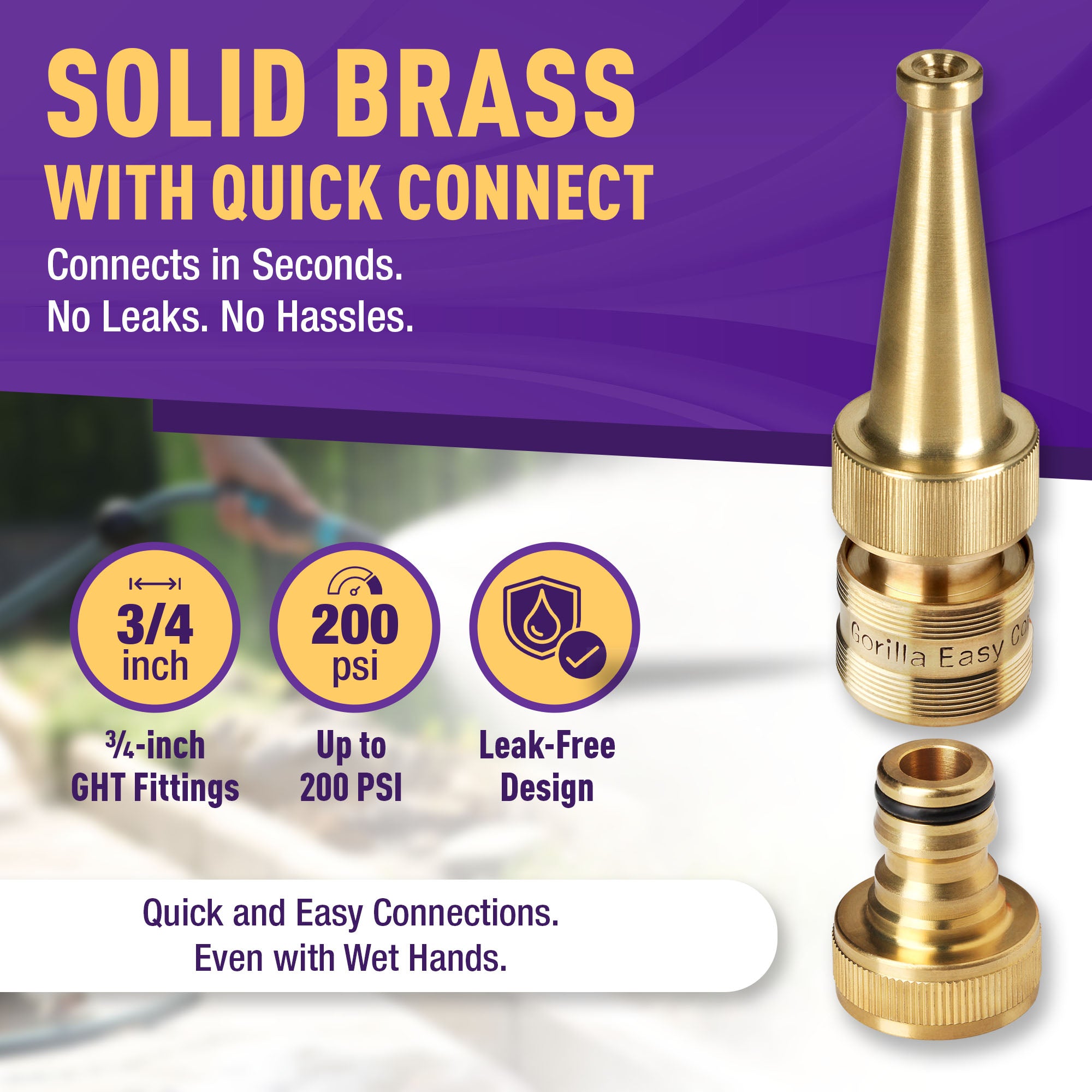 GORILLA EASY CONNECT SOLID BRASS GARDENING SWEEPER NOZZLE WITH QUICK CONNECT 3/4" GHT THREAD LEAK PROOF CORROSIVE RESISTANT