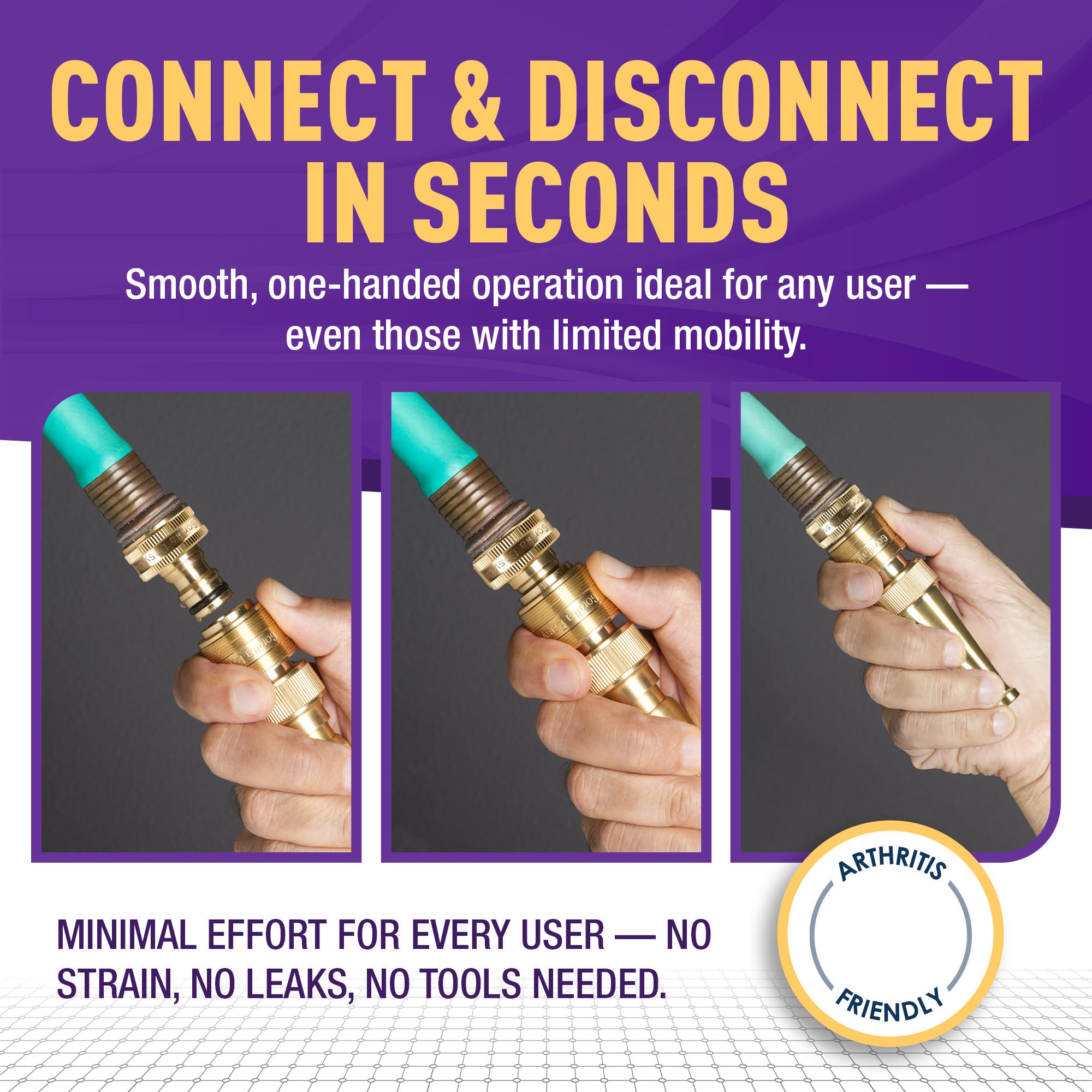 GORILLA EASY CONNECT SOLID BRASS GARDENING SWEEPER NOZZLE WITH QUICK CONNECT 3/4" GHT THREAD LEAK PROOF CORROSIVE RESISTANT