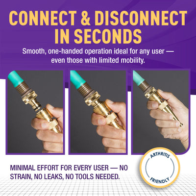 GORILLA EASY CONNECT SOLID BRASS GARDENING SWEEPER NOZZLE WITH QUICK CONNECT 3/4" GHT THREAD LEAK PROOF CORROSIVE RESISTANT