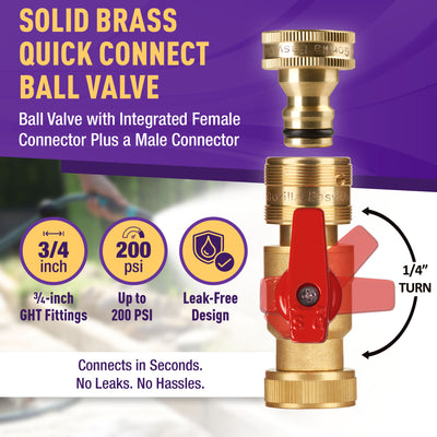 GORILLA EASY CONNECT FEMALE TO FEMALE SHUT OFF VALVE BALL VALVE FOR GARDEIING WINDOW WASHING ACCESSORY RV BOAT