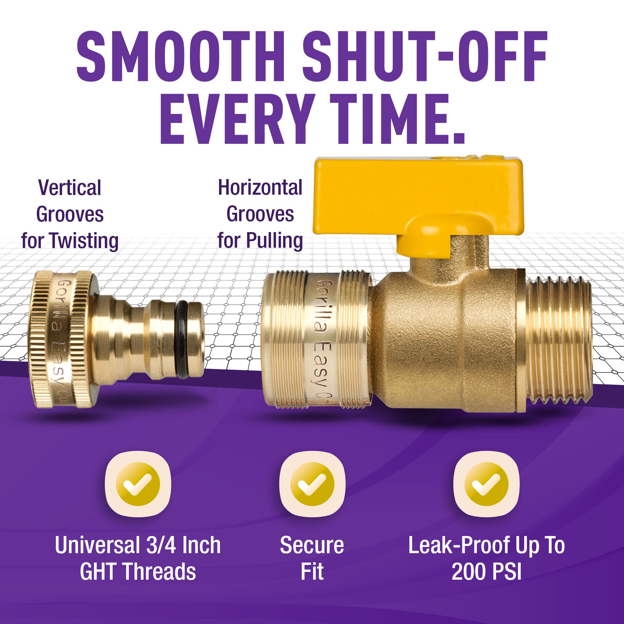 GORILLA EASY CONNECT BALL VALVE SHUT OFF VALVE WITH QUICK CONNECT FOR GARDENING HOSE 3/4" GHT GARDEN HOSE THREAD CORROSIVE RESISTANT LEAK PROOF