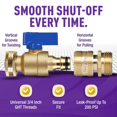 GORILLA EASY CONNECT MALE BALL VALVE SHUT OFF VALVE WITH QUICK CONNECT FOR GARDEN HOSE 3/4" GHT GARDEN HOSE THREAD LEAK PROOF GARDENING SOLID BRASS RV BOAT