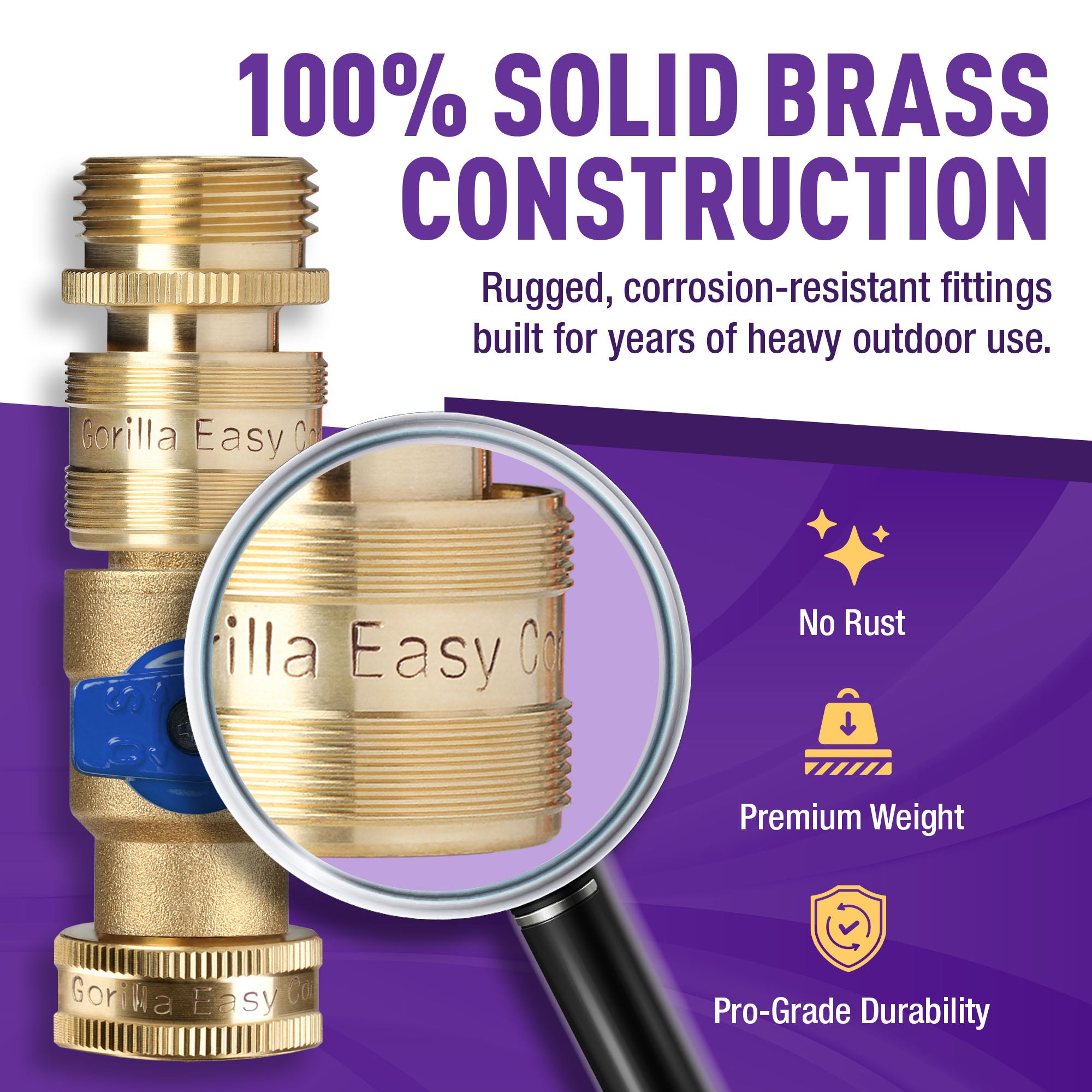 GORILLA EASY CONNECT MALE BALL VALVE SHUT OFF VALVE WITH QUICK CONNECT FOR GARDEN HOSE 3/4" GHT GARDEN HOSE THREAD LEAK PROOF GARDENING SOLID BRASS RV BOAT