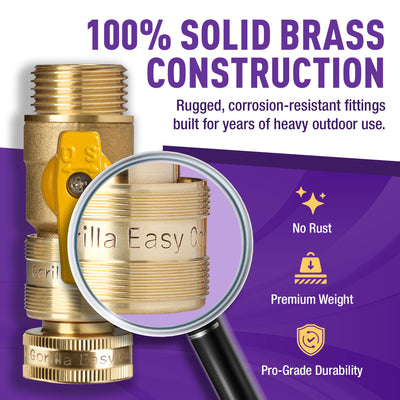 GORILLA EASY CONNECT BALL VALVE SHUT OFF VALVE WITH QUICK CONNECT FOR GARDENING HOSE 3/4" GHT GARDEN HOSE THREAD CORROSIVE RESISTANT LEAK PROOF