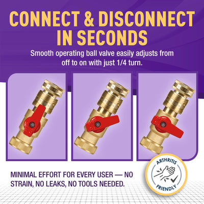 GORILLA EASY CONNECT FEMALE TO FEMALE SHUT OFF VALVE BALL VALVE FOR GARDEIING WINDOW WASHING ACCESSORY RV BOAT