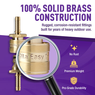 Gorilla Easy Connect Inline 1/4 inch male barb connector with female barbed quick connector, inline garden hose repair kit solid brass leak proof corrosion resistant gardening 3/4 GHT Garden Hose Thread Window Washing