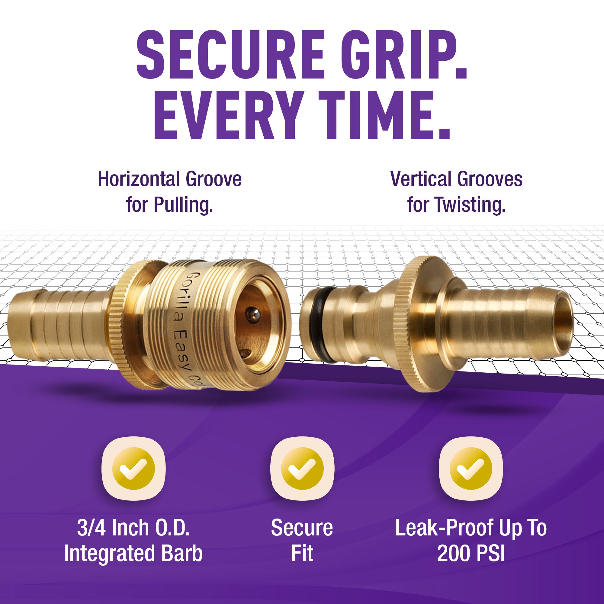 Gorilla Easy Connect Inline 3/4 inch male barb connector with female barbed quick connector, inline garden hose repair kit solid brass leak proof corrosion resistant gardening 3/4 GHT Garden Hose Thread Window Washing