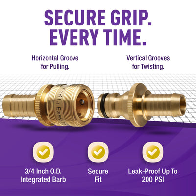 Gorilla Easy Connect Inline 3/4 inch male barb connector with female barbed quick connector, inline garden hose repair kit solid brass leak proof corrosion resistant gardening 3/4 GHT Garden Hose Thread Window Washing