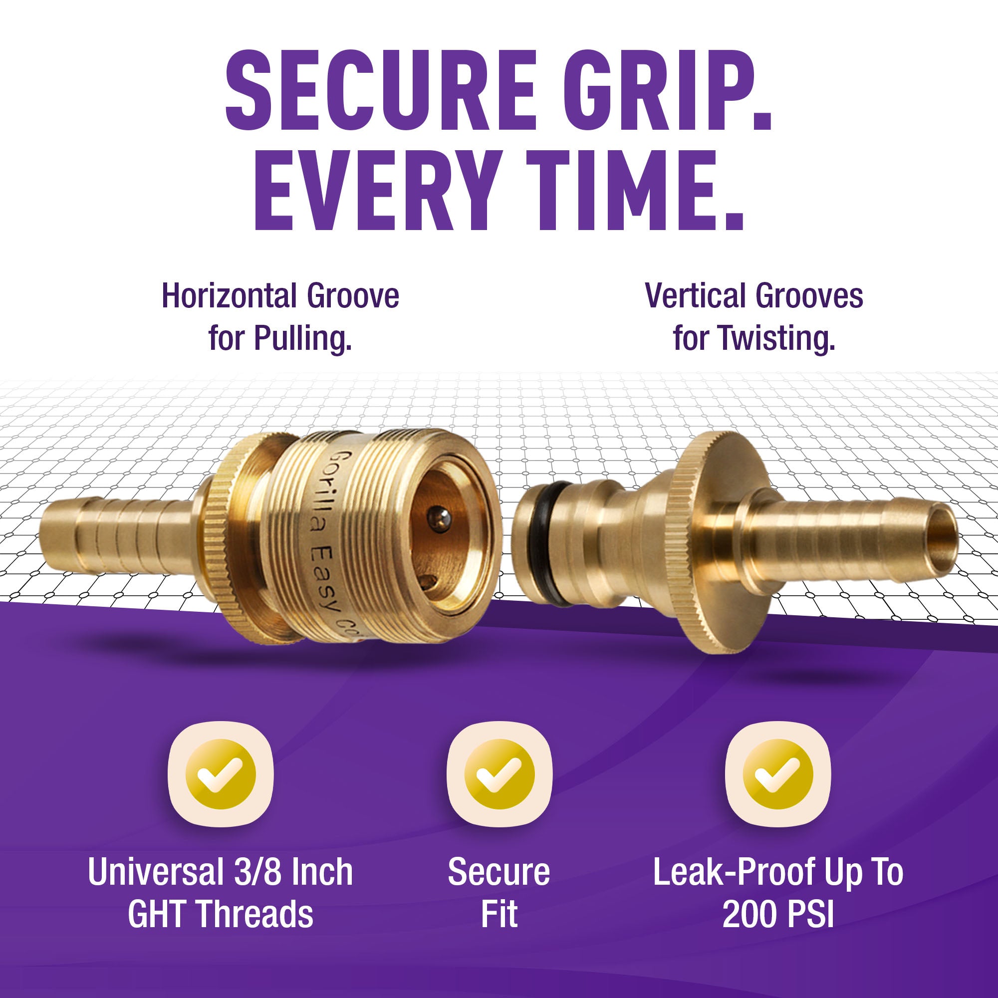 Gorilla Easy Connect Inline 3/8 inch male barb connector with female barbed quick connector, inline garden hose repair kit solid brass leak proof corrosion resistant gardening 3/4 GHT Garden Hose Thread Window Washing