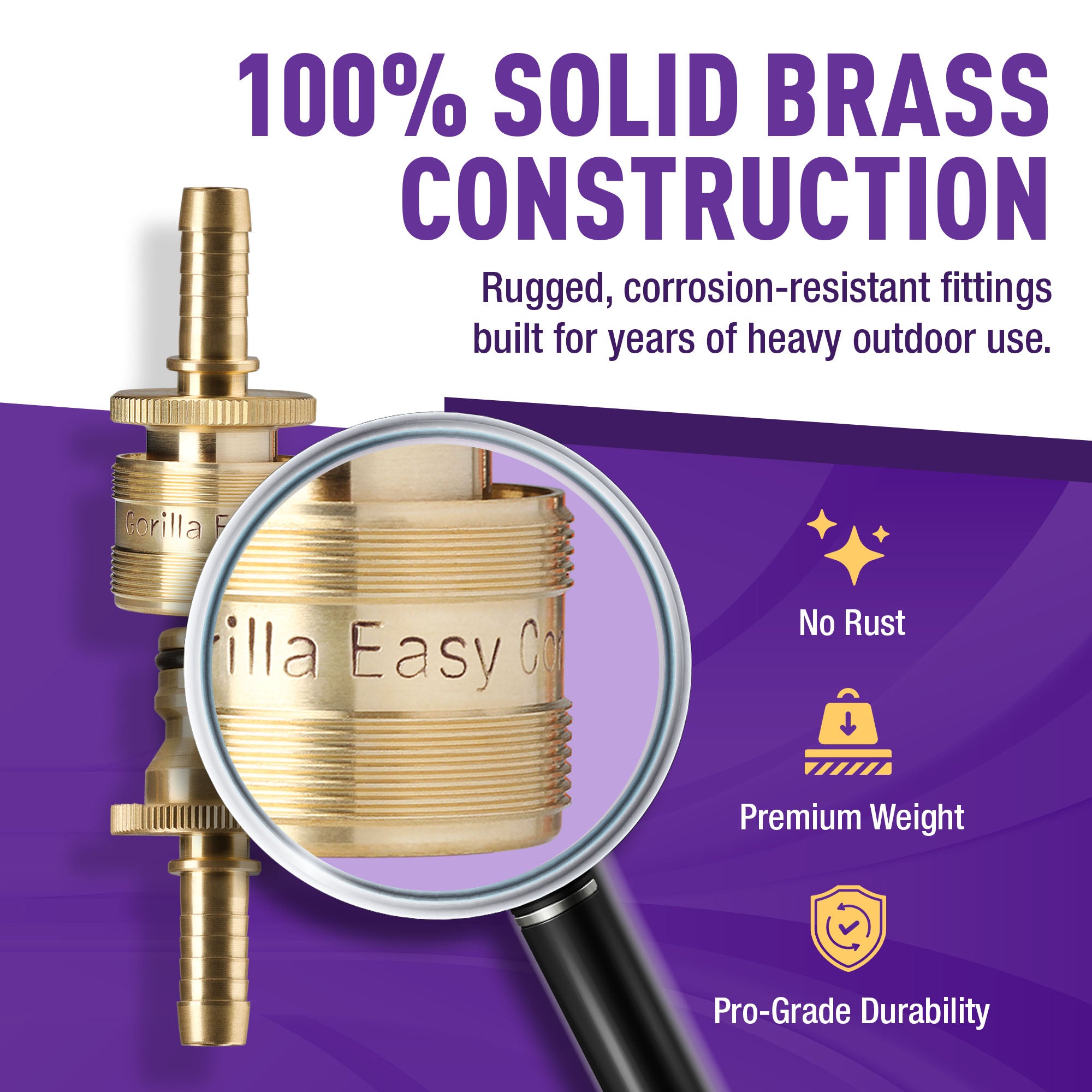 Gorilla Easy Connect Inline 3/8 inch male barb connector with female barbed quick connector, inline garden hose repair kit solid brass leak proof corrosion resistant gardening 3/4 GHT Garden Hose Thread Window Washing
