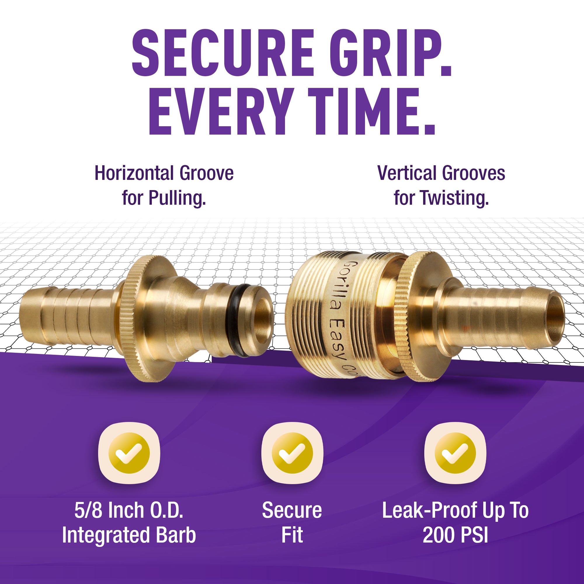 Gorilla Easy Connect Inline 5/8 inch male barb connector with female barbed quick connector, inline garden hose repair kit solid brass leak proof corrosion resistant gardening 3/4 GHT Garden Hose Thread Window Washing