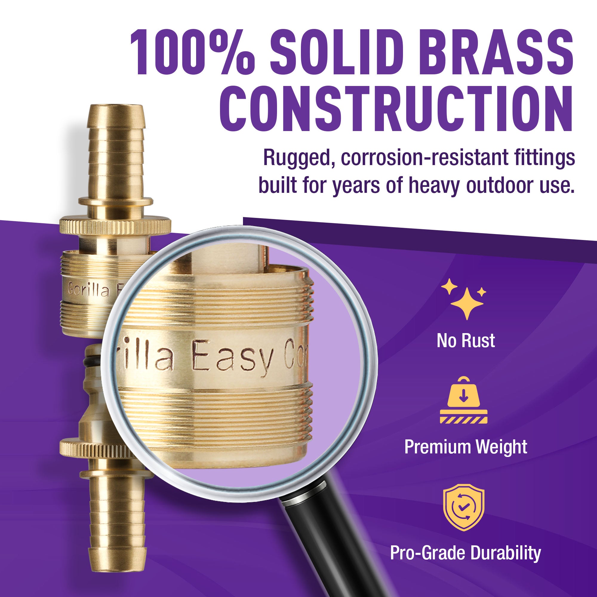 Gorilla Easy Connect Inline 5/8 inch male barb connector with female barbed quick connector, inline garden hose repair kit solid brass leak proof corrosion resistant gardening 3/4 GHT Garden Hose Thread Window Washing