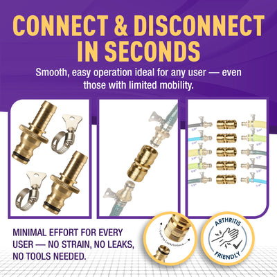 GORILLA EASY CONNECT Double-Sided Female Quick Connect with SecureLock™ - Solid Brass Fitting for Hose Repairs and Connectors, 200 PSI Leak-Proof Design