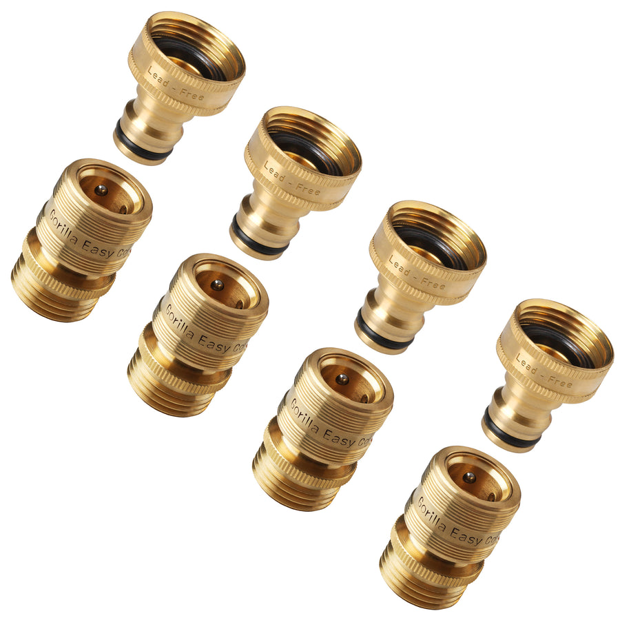 GORILLA EASY CONNECT® Lead-Free Solid Brass Quick Connect Set of 4 with SecureLock™ - Standard ¾ Inch GHT Fittings