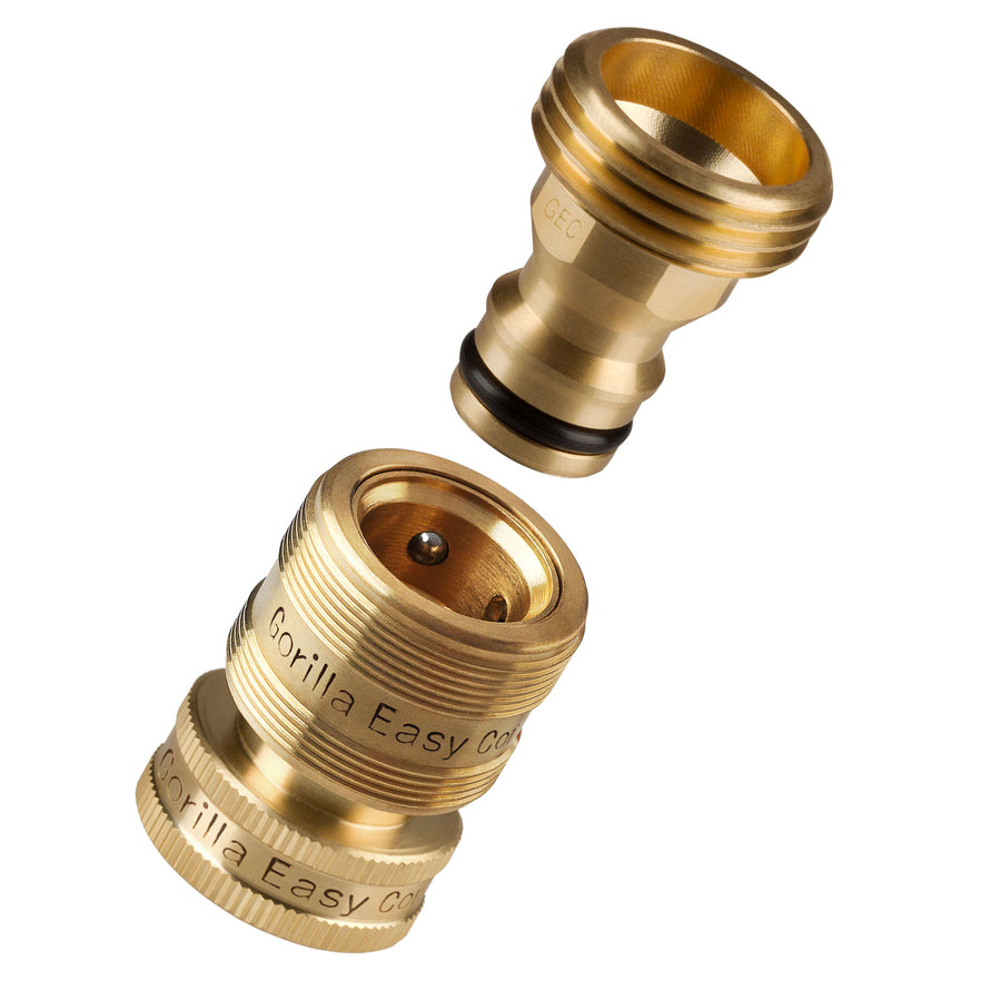 GORILLA EASY CONNECT MALE AND FEMALE GARDEN HOSE QUICK CONNECTOR SOLID BRASS LEAK PROOF 3/4 INCH GHT THREAD CORROSIVE RESISTANT WITH FEMALE THREADS