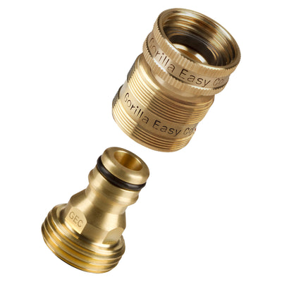 GORILLA EASY CONNECT MALE AND FEMALE GARDEN HOSE QUICK CONNECTOR SOLID BRASS LEAK PROOF 3/4 INCH GHT THREAD CORROSIVE RESISTANT WITH FEMALE THREADS