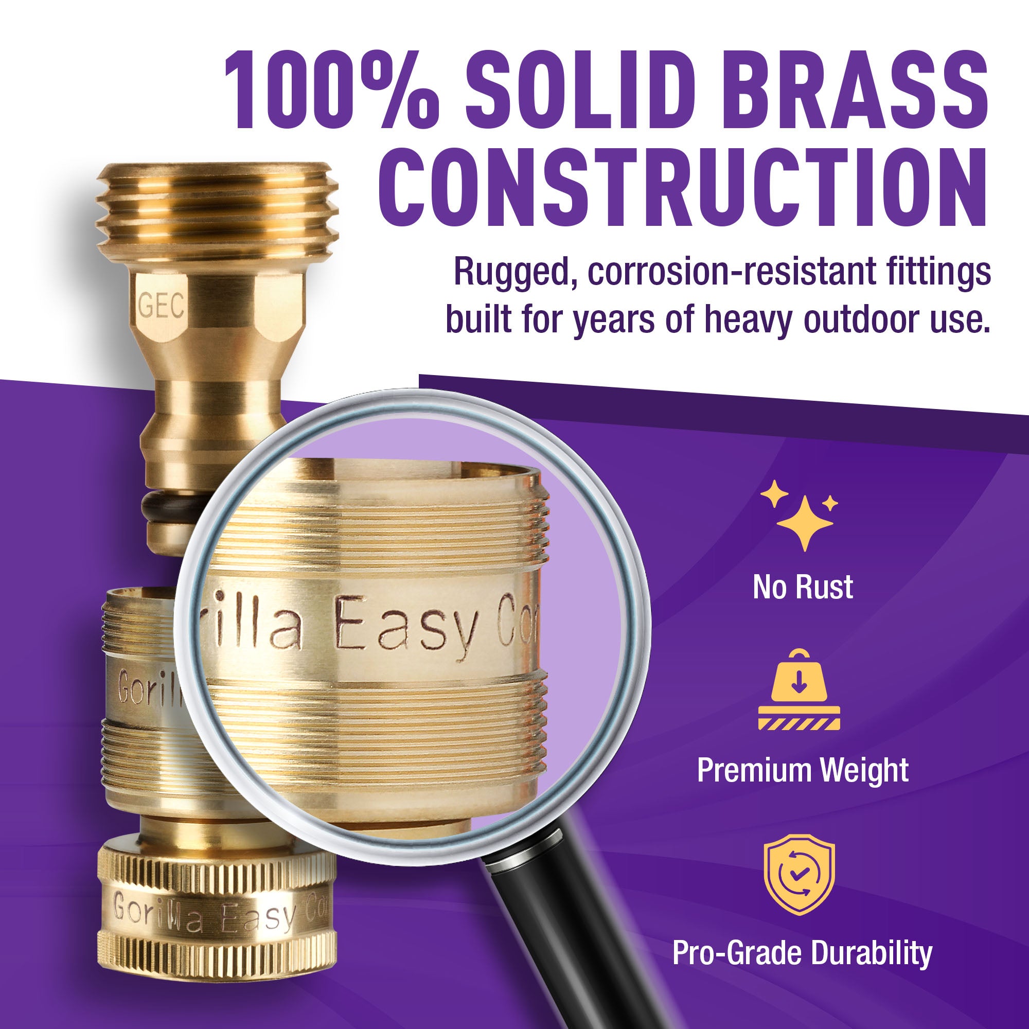 GORILLA EASY CONNECT MALE AND FEMALE GARDEN HOSE QUICK CONNECTOR SOLID BRASS LEAK PROOF 3/4 INCH GHT THREAD CORROSIVE RESISTANT WITH FEMALE THREADS