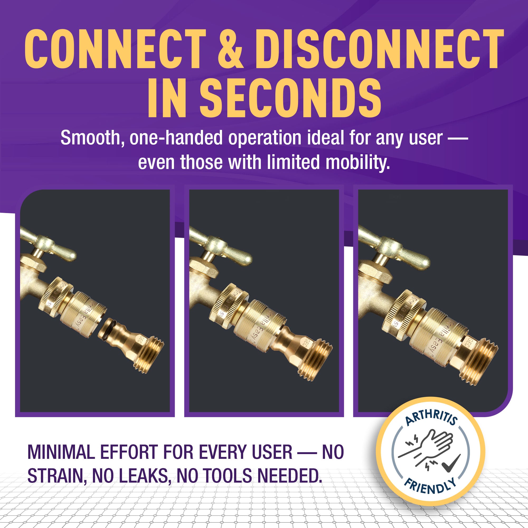 GORILLA EASY CONNECT MALE AND FEMALE GARDEN HOSE QUICK CONNECTOR SOLID BRASS LEAK PROOF 3/4 INCH GHT THREAD CORROSIVE RESISTANT WITH FEMALE THREADS