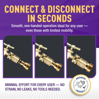 GORILLA EASY CONNECT MALE AND FEMALE GARDEN HOSE QUICK CONNECTOR SOLID BRASS LEAK PROOF 3/4 INCH GHT THREAD CORROSIVE RESISTANT WITH FEMALE THREADS