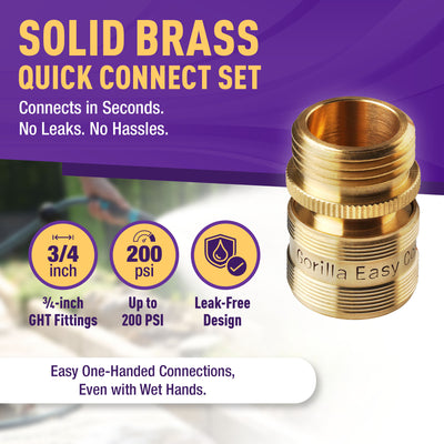 GORILLA EASY CONNECT FEMALE QUICK CONNECT FOR GARDEN HOSE   GARDENING 3/4 INCH GHT SOLID BRASS CONSTRUCTION CORROSIVE RESISTANT LEAK PROOF WATERING DEVICE