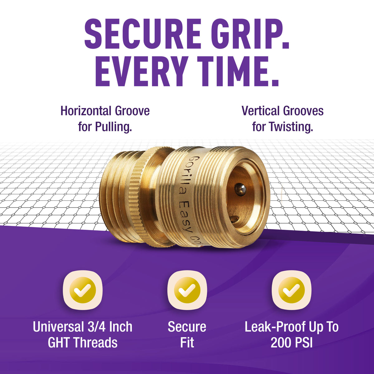 GORILLA EASY CONNECT FEMALE QUICK CONNECT FOR GARDEN HOSE   GARDENING 3/4 INCH GHT SOLID BRASS CONSTRUCTION CORROSIVE RESISTANT LEAK PROOF WATERING DEVICE