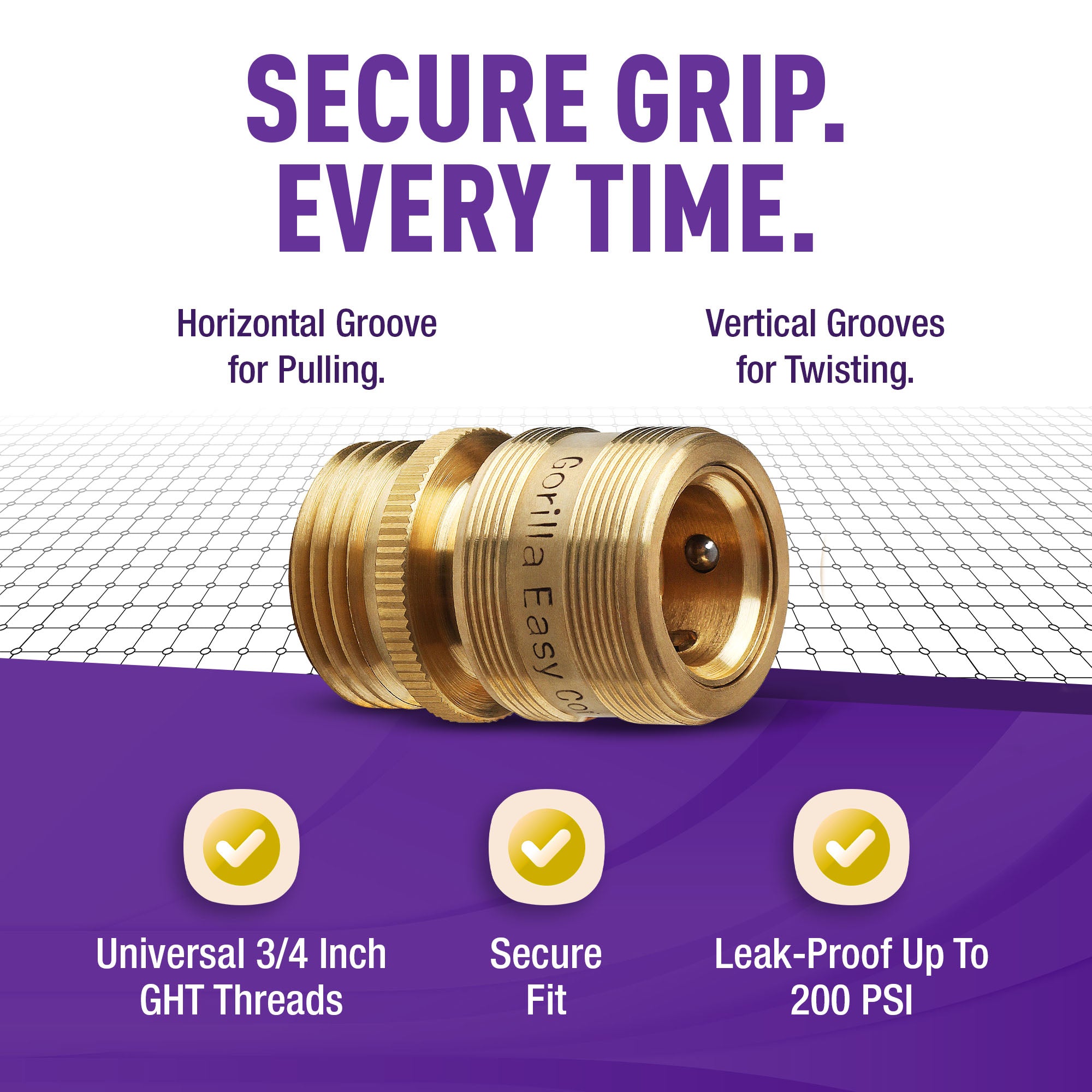 GORILLA EASY CONNECT FEMALE QUICK CONNECT FOR GARDEN HOSE   GARDENING 3/4 INCH GHT SOLID BRASS CONSTRUCTION CORROSIVE RESISTANT LEAK PROOF WATERING DEVICE