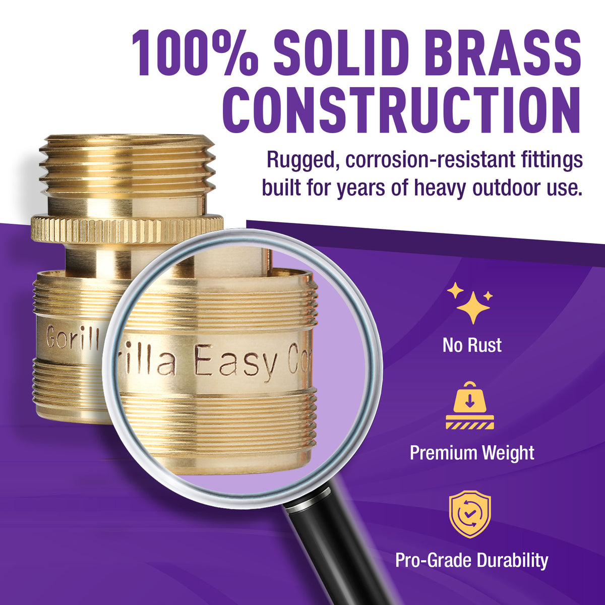 GORILLA EASY CONNECT FEMALE QUICK CONNECT FOR GARDEN HOSE   GARDENING 3/4 INCH GHT SOLID BRASS CONSTRUCTION CORROSIVE RESISTANT LEAK PROOF WATERING DEVICE